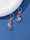 wholesale 925 Silver American Flag Dangle Earrings with Red, White, Blue Stars & Stripes – Patriotic Jewelry for Women-0-2