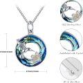 wholesale 925 Sterling Silver Blue Crystal Hummingbird Flower Pendant Necklace for Women-0-5