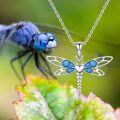 wholesale 925 Sterling Silver Blue Turquoise Dragonfly Pendant Necklace for Women-0-5
