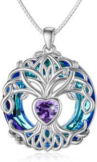 wholesale TOUPOP Gifts For Women 925 Sterling Silver Tree Of Life Birthstone Necklace With Crystal Birthday Jewelry Gifts For Women, Sterling Silver, No Gemstone -undefined