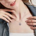 wholesale S925 Sterling Silver Heart Shaped Locket Necklace with Pink Crystals & Engraving Option for Women (Chain Included)-0-8
