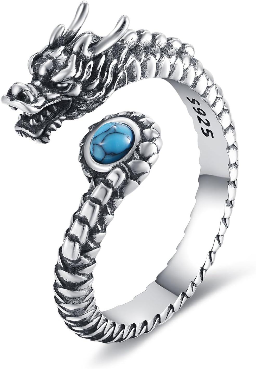 Sterling Silver Turquoise Highland Cow Dragon Butterfly Owl Spinner Ring for Women Birthday Mothers Day Gifts for Mom-1-Dragon Turquoise Ring # 3