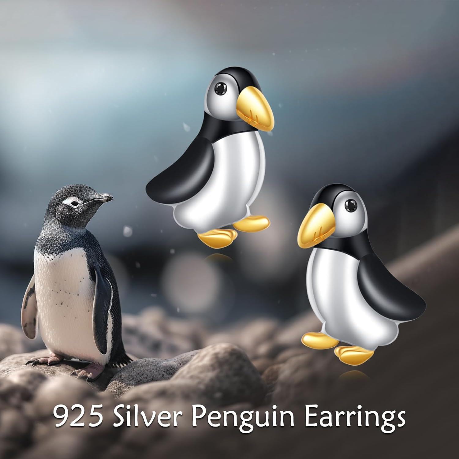 925 Sterling Silver Penguin Stud Earrings-0-4