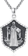wholesale 925 Sterling Silver Saint Benedict Shield Shape Pendant Necklace  for Men & Women - Catholic Protection Jewelry-0-0