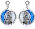 wholesale TOUPOP Wolf Earrings Wolf Opal Moon Stud Earrings For Women Sterling Silver Wolf Jewelry Birthday Gifts -0-0