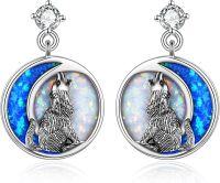 wholesale TOUPOP Wolf Earrings Wolf Opal Moon Stud Earrings For Women Sterling Silver Wolf Jewelry Birthday Gifts -undefined