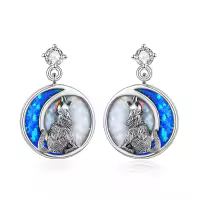 TOUPOP Sterling Silver Opal Wolf Earrings Moon Stud Jewelry Gifts for Women-undefined