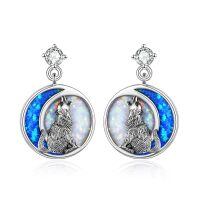 TOUPOP Sterling Silver Opal Wolf Earrings Moon Stud Jewelry Gifts for Women-undefined