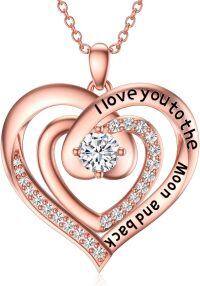 wholesale  18K Rose Gold Plated Sterling Silver & Moissanite Diamond Heart Necklace I Love You to The Moon and Back Gift for Women-I Love You to the Moon and Back