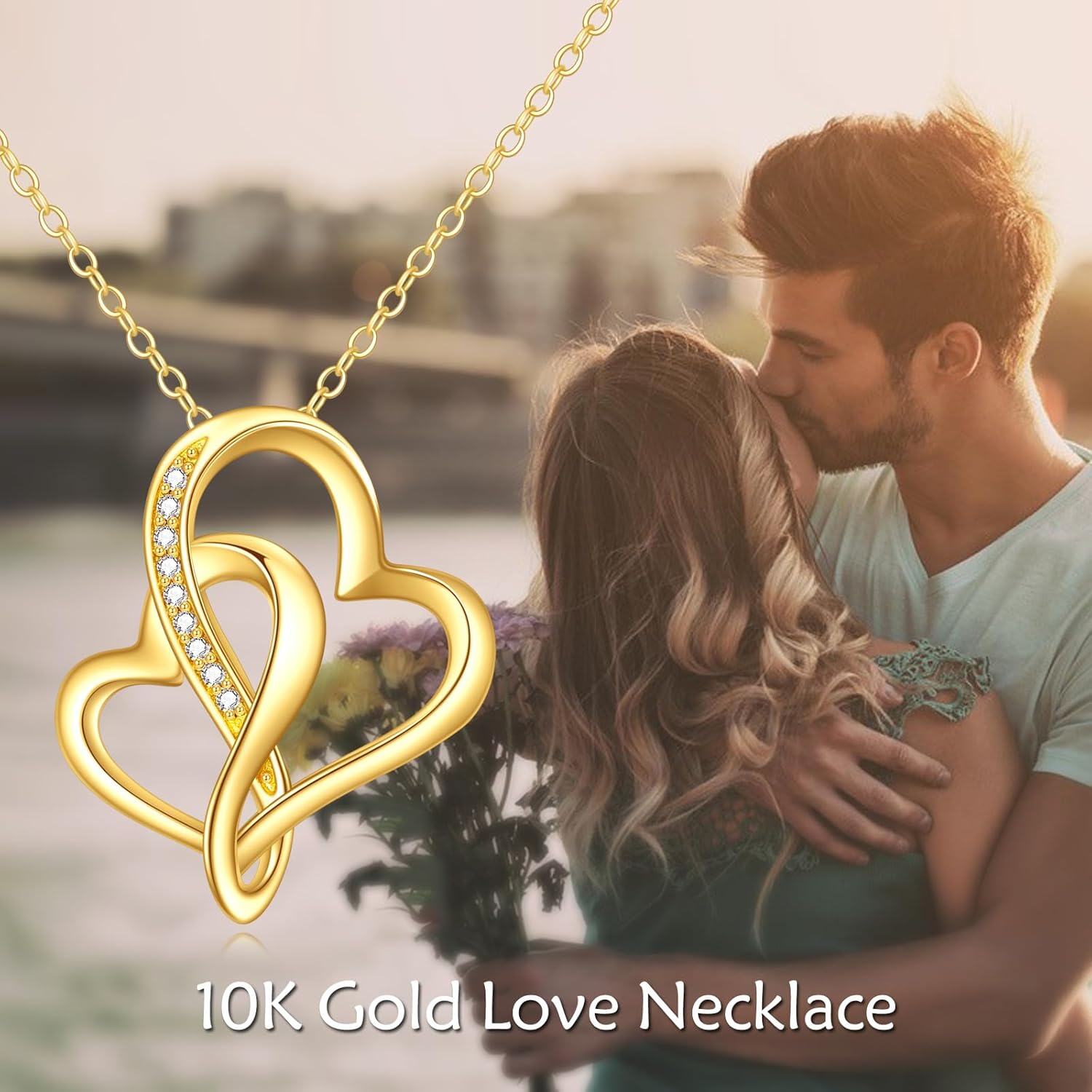 14K Gold Double Heart Pendant Necklace for Women-0-2