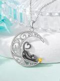 wholesale 925 Sterling Silver Moon & Cat Charm Necklace for Women Girls Gifts Jewelry-0-2