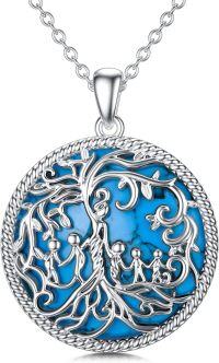 wholesale Sterling Silver Family Tree of Life Necklace for Mom Daughter Son Women Birthstone-Turquoise-5 Children