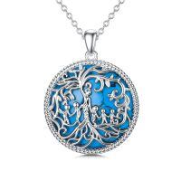 wholesale 925 Sterling Silver Family Tree Pendant Necklace Wholesale With Blue Enamel Detailing-Turquoise-5 Children