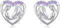 wholesale 925 Sterling Silver Heart-Shaped Purple Crystal Horse Stud Earrings for Women and Girls-0-0