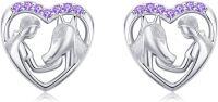 wholesale 925 Sterling Silver Heart-Shaped Purple Crystal Horse Stud Earrings for Women and Girls-Purple Horse Earring