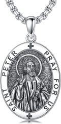 wholesale 925 Sterling Silver  Oval St Peter Prayer Pendant Necklace for Men & Women-0-0