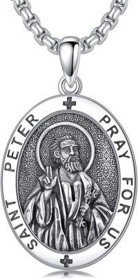 wholesale 925 Sterling Silver  Oval St Peter Prayer Pendant Necklace for Men & Women-I Saint Peter Necklace