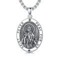 wholesale 925 Sterling Silver Saint Peter Pray For Us Oval Pendant Necklace Oxidized Finish-0-0