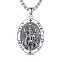 wholesale 925 Sterling Silver Saint Peter Pray For Us Oval Pendant Necklace Oxidized Finish-I Saint Peter Necklace