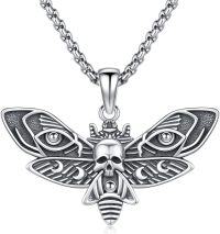 wholesale 925 Sterling Silver Skull Moth Pendant Necklace for Women Men Gothic Halloween  45cm Chain Length-Moth