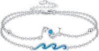 wholesale 925 Sterling Silver Blue Opal Dolphins & Waves Charm Bracelet for Women-dolphin