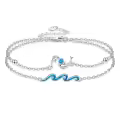 wholesale 925 Sterling Silver Blue Opal Dolphins & Waves Charm Bracelet Wholesale for Women-0-0