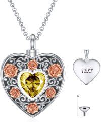 wholesale Sterling Silver Birthstone Angel Wing Cross Rose Heart Cremation Urn Necklace for Women with Funnel Kit ( chars)-Heart Personalized 11-Nov-Citrine-Heart Non-personalized 01-Jan-Garnet