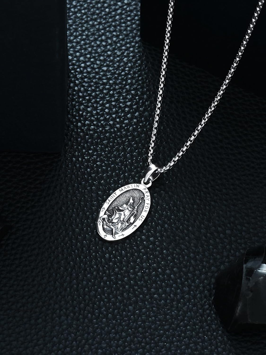 wholesale 925 Sterling Silver St Martin Pendant Necklace with Stainless Steel Chain Religious s for Men & Women-0-2