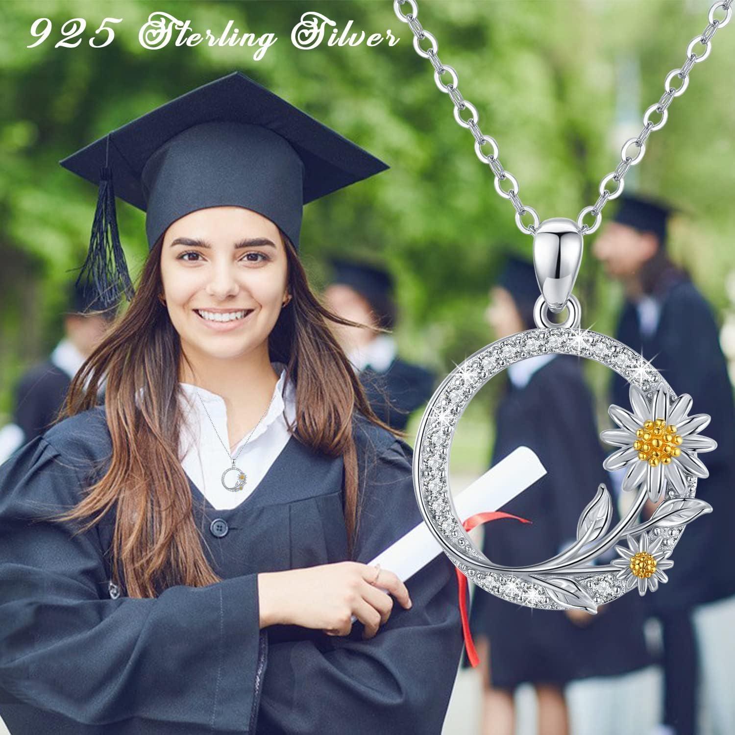 Sterling Silver Zircon Sunflower Daisy Necklace for Women Ideal Gift-0-4