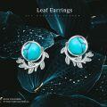 wholesale 925 Sterling Silver Antler Shape Turquoise Stud Earrings with Leaves Design-0-1