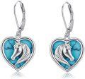 wholesale 925 Sterling Silver Turquoise Horse Head Heart Dangle Earrings s for Women-0-0