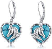 wholesale 925 Sterling Silver Turquoise Horse Head Heart Dangle Earrings s for Women-Turquiose