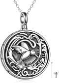 wholesale 925 Sterling Silver Hummingbird Round Locket Necklace with Funnel and Chain - Cremation Jewelry for Ashes Memorial Keepsake-0-0