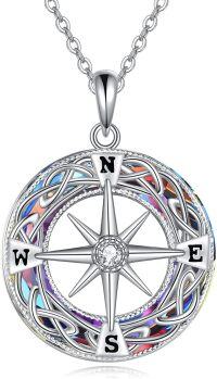 wholesale  Sterling Silver Celtic Knot Compass Necklace Graduation Friendship Talisman Travel Jewelry Gift for Women Girls -Volcanic Crystal