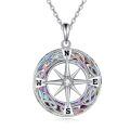 wholesale 925 Sterling Silver Compass Pendant Necklace Wholesale With Blue Inlay-0-6