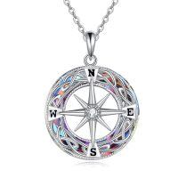 wholesale 925 Sterling Silver Compass Pendant Necklace Wholesale With Blue Inlay-Volcanic Crystal