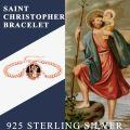 wholesale 925 Sterling Silver Plated Rose Gold Saint Christopher Protect Us Charm Bracelet with Black Onyx Stone and Religious Symbol Pendant for Men Women  6-8 Adjustable Length-0-6