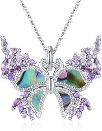 wholesale 925 Sterling Silver Abalone Shell Purple Crystal Butterfly Pendant Necklace for Women-Abalone