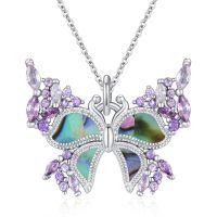wholesale 925 Sterling Silver Butterfly Pendant With Purple Gems And Abalone Shell-Abalone