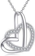 wholesale 925 Sterling Silver Infinity Heart Angel Wings Double Heart Pendant Memorial Necklace with Cubic Zirconia Stones 45cm Chain Length-0-0