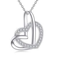 wholesale 925 Sterling Silver Heart Pendant Necklace Wholesale With Cubic Zirconia-Double Heart Necklace