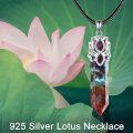 wholesale 925 Sterling Silver Multi-Color Chakra Healing Crystal Point with Lotus Flower Pendant Necklace for Women Yoga Jewelry-0-4