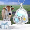 wholesale 925 Sterling Silver Moonstone Highland Cow Pendant Necklace with Sunflower Charm-0-5