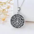 wholesale 925 Sterling Silver Round Pendant with Symbols and Peace Sign Charm Necklace for Women & Men-0-3