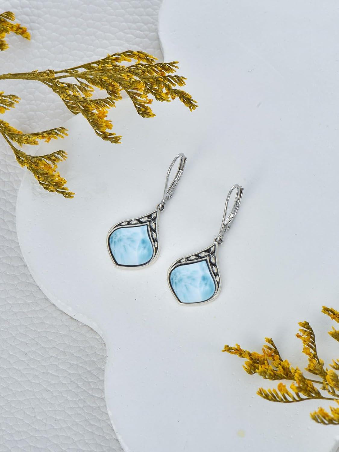 wholesale 925 Sterling Silver Larimar Drop Earring for Women  4cm Length-0-4