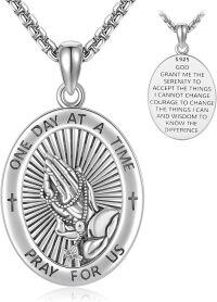 wholesale 925 Sterling Silver Saint Benedict Praying Hands Serenity Prayer Pendant Necklace -Serenity Prayer