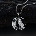 wholesale 925 Sterling Silver Wolf on Crescent Moon Necklace Gothic Jewelry for Men & Women -0-3