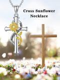 wholesale 925 Sterling Silver Sunflower Angel Wing Cross Pendant Infinity Necklace with Yellow Gold Plating and Crystal Centerpiece-0-5