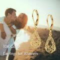 wholesale 10K Gold Filigree Rose Drop Leverback Earrings Fine for Women and Girls-0-5