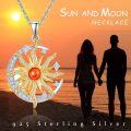 wholesale 925 Sterling Silver Amber Stone Sun & Moon Pendant Necklace for Women Celestial -0-5